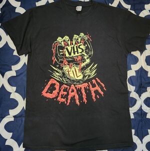 Gildan Black Tee with Neon Green and Red VHS 'Til Death' Graphic